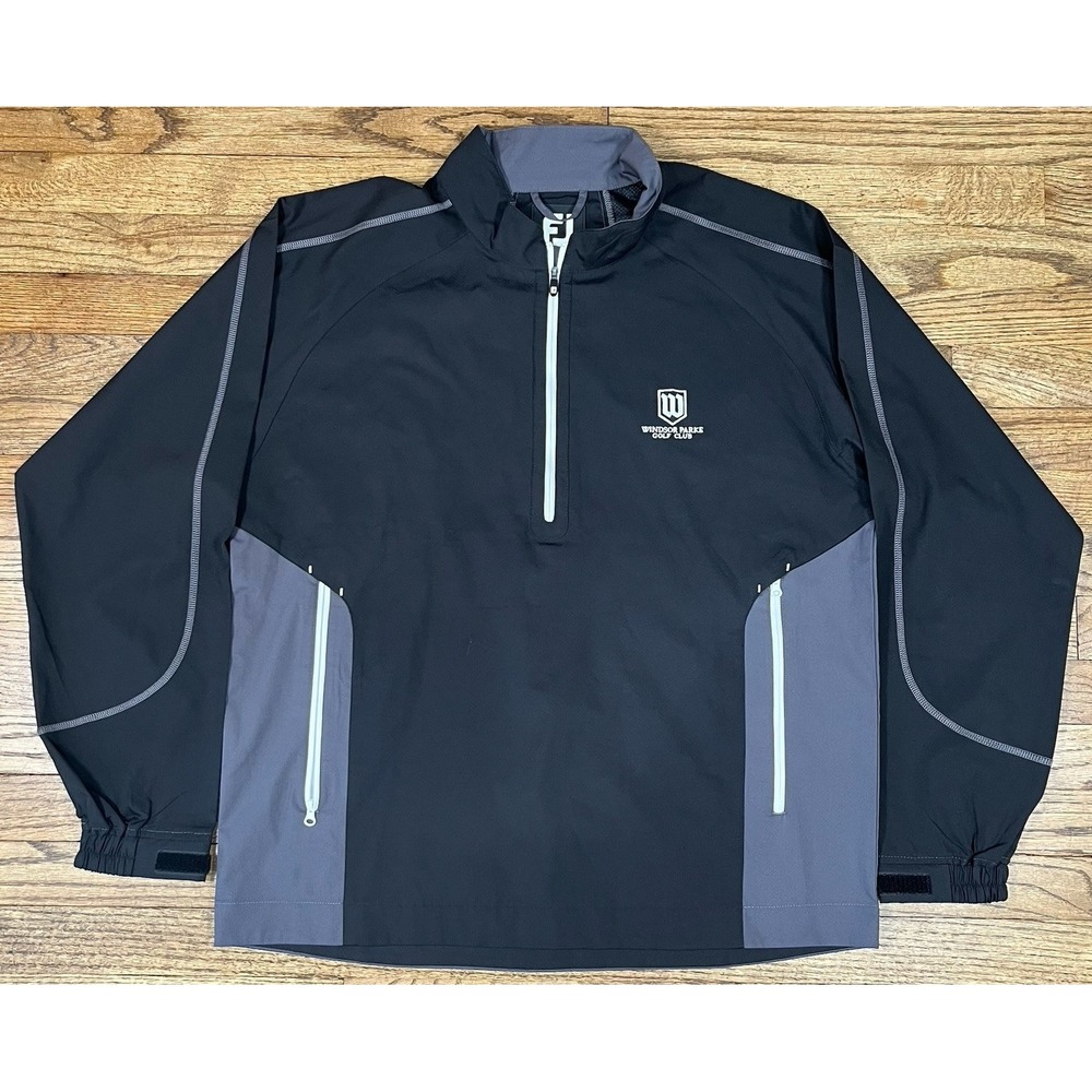Footjoy Windshirt 1/4 Zip‎ Black Golf Pullover Jacket Logo Men's Sz Medium